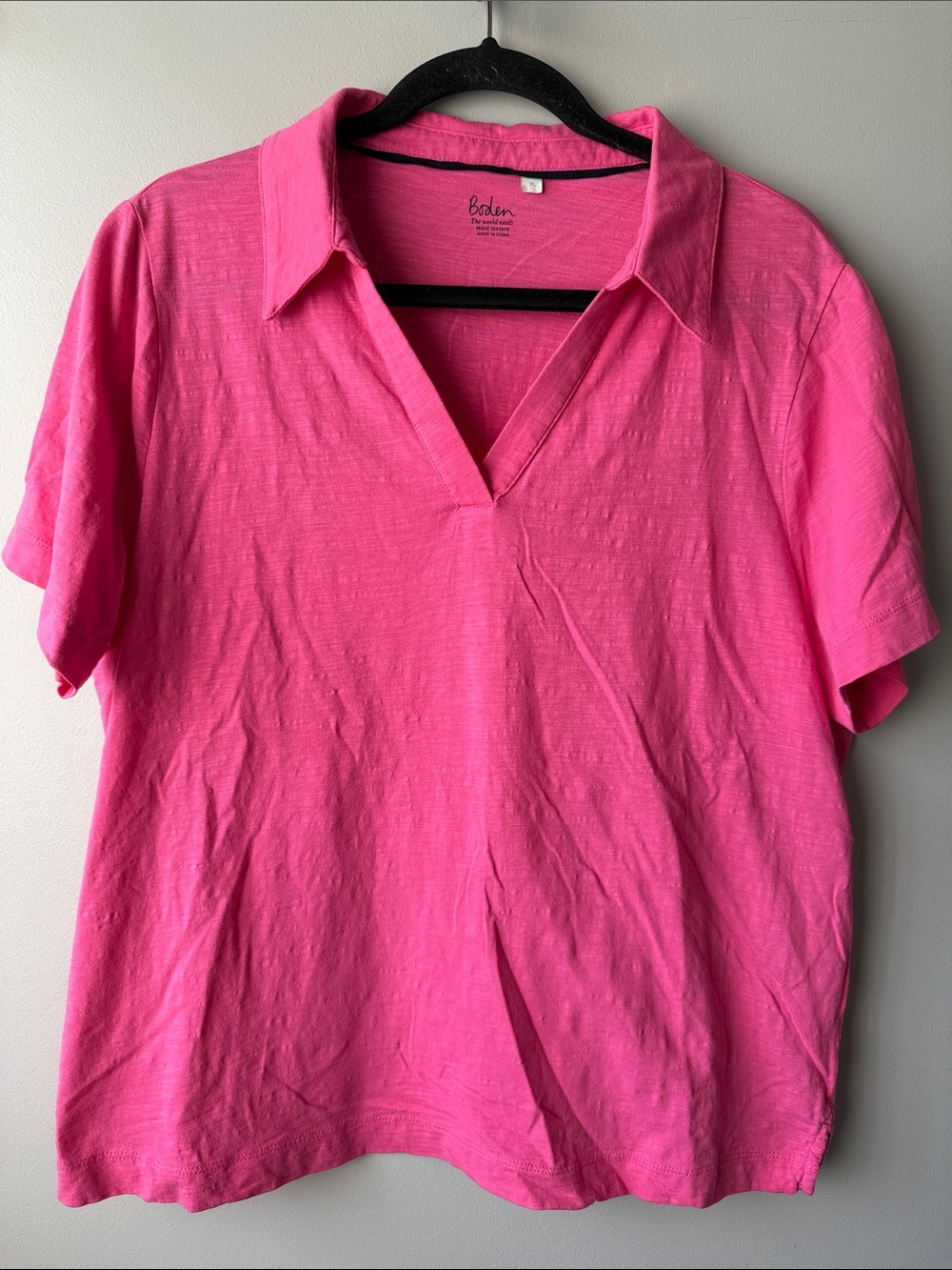 Boden Hot Pink Polo-Style V-Neck Short Sleeve Top cotton XL
